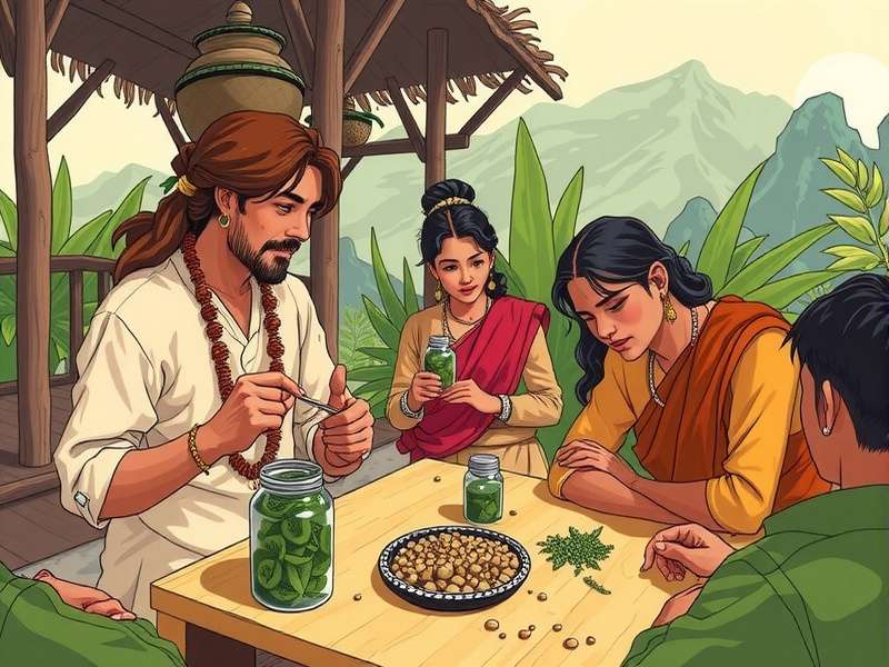 Social gameplay in Herbal Anise Adventure showing players trading herbs and collaborating in Vaidya Sabha